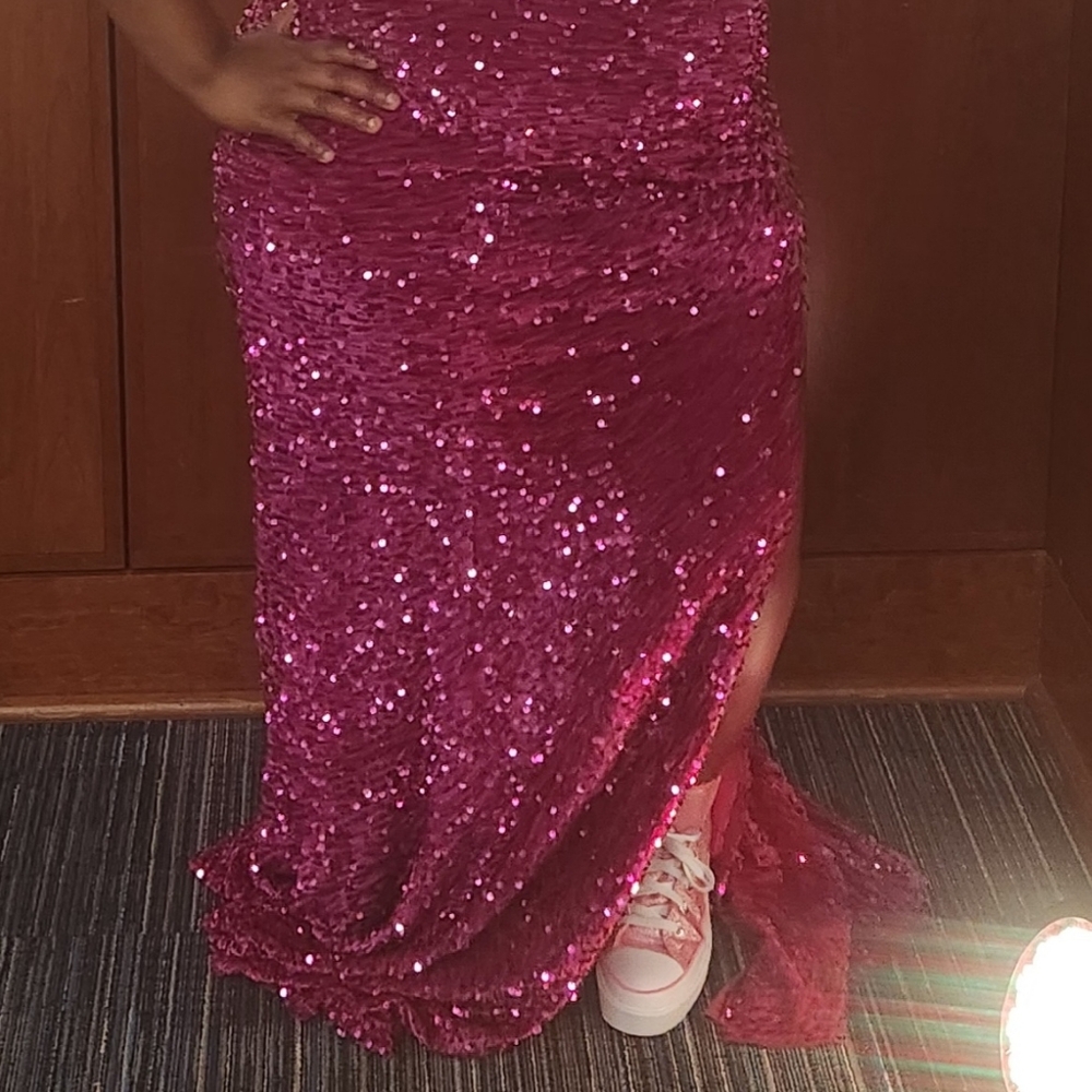 magenta sequin ballroom gown plus size 2X 16 worn once NO OUTSIDE COMMUNICATION